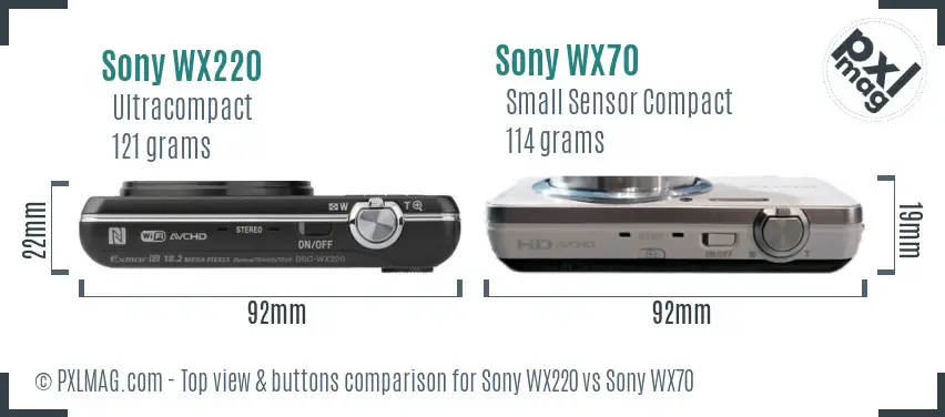 Sony WX220 vs Sony WX70 top view buttons comparison