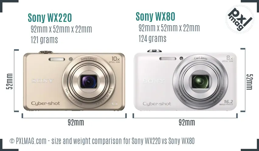 Sony WX220 vs Sony WX80 size comparison