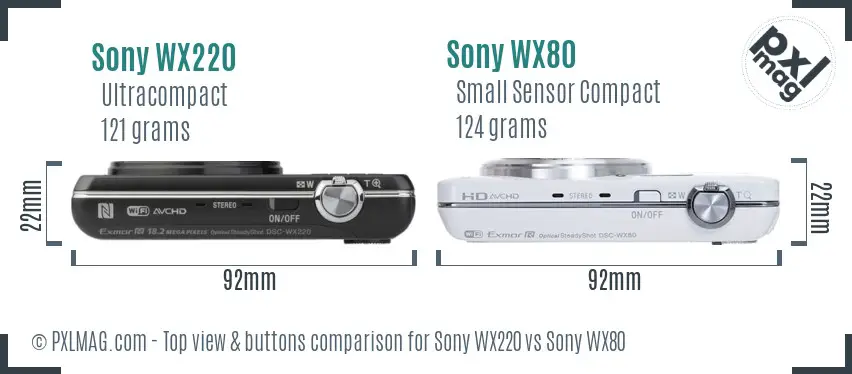 Sony WX220 vs Sony WX80 top view buttons comparison