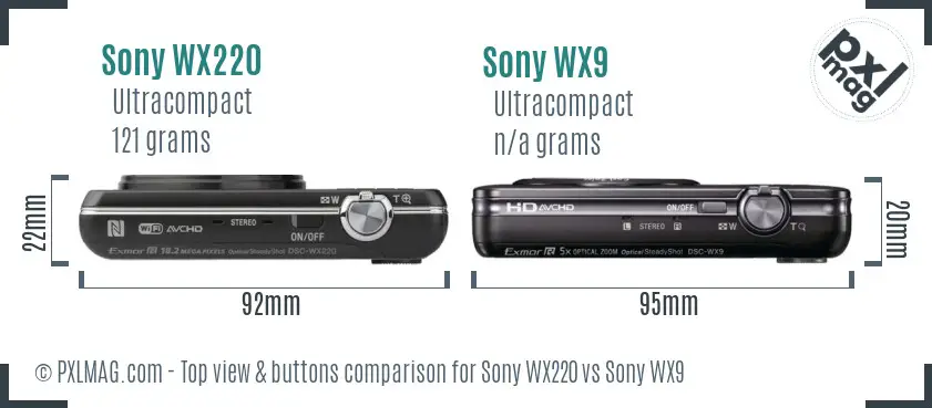 Sony WX220 vs Sony WX9 top view buttons comparison
