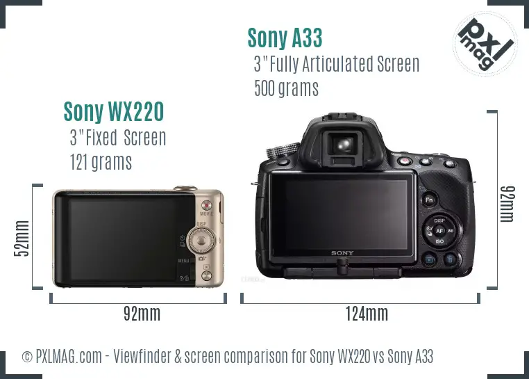 Sony WX220 vs Sony A33 Screen and Viewfinder comparison