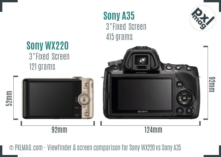 Sony WX220 vs Sony A35 Screen and Viewfinder comparison