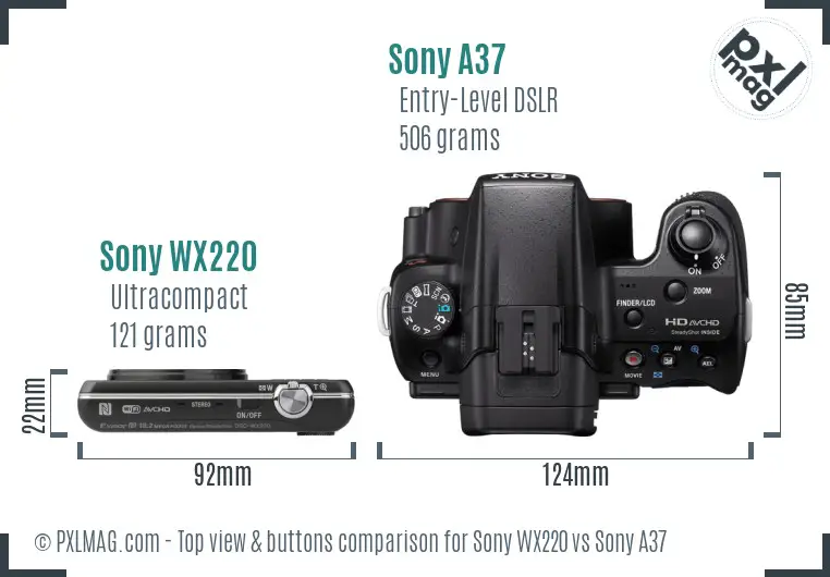 Sony WX220 vs Sony A37 top view buttons comparison