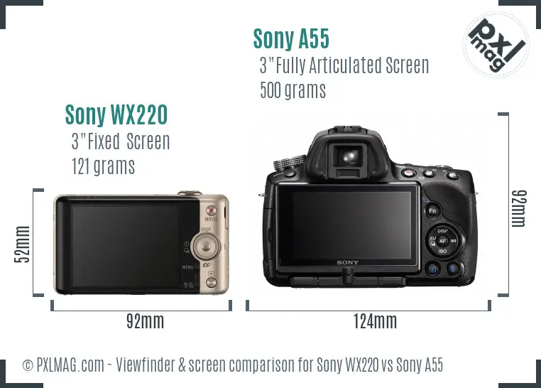 Sony WX220 vs Sony A55 Screen and Viewfinder comparison