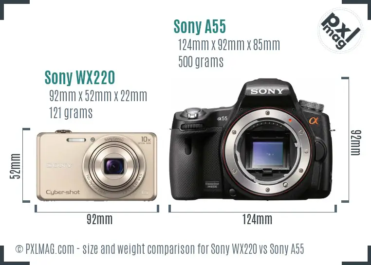 Sony WX220 vs Sony A55 size comparison
