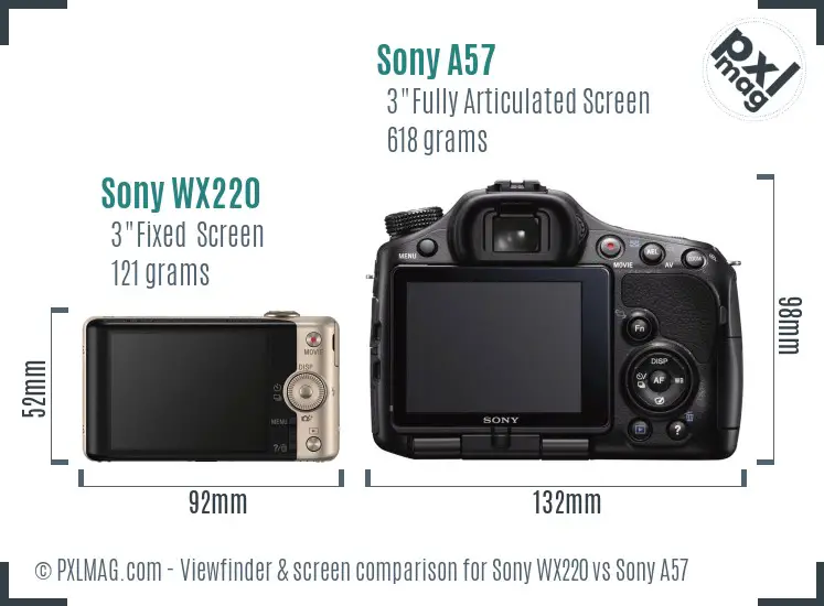 Sony WX220 vs Sony A57 Screen and Viewfinder comparison