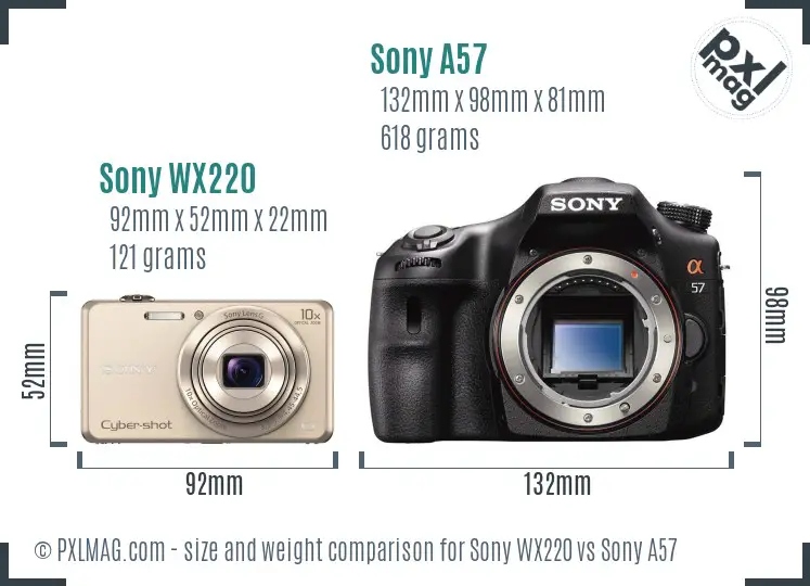 Sony WX220 vs Sony A57 size comparison