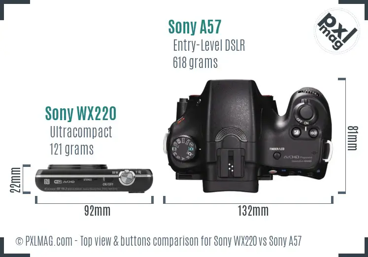 Sony WX220 vs Sony A57 top view buttons comparison
