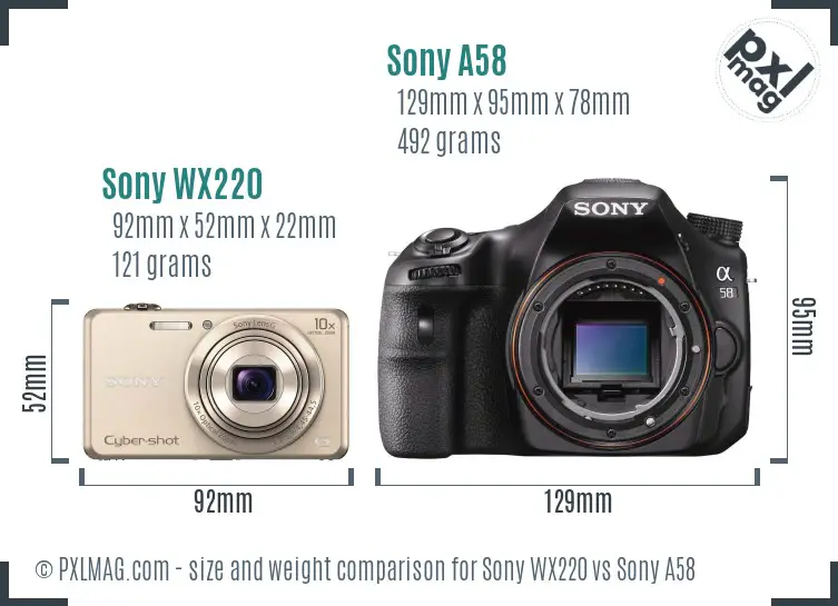 Sony WX220 vs Sony A58 size comparison