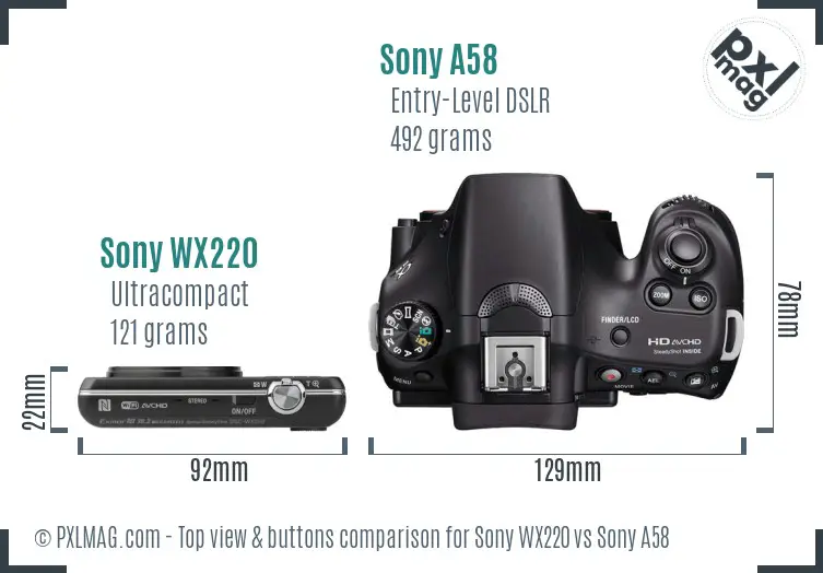 Sony WX220 vs Sony A58 top view buttons comparison