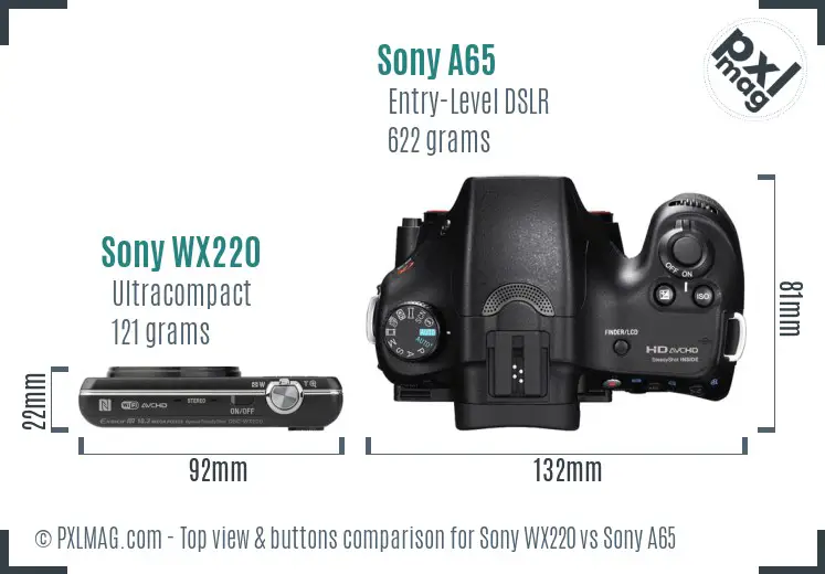 Sony WX220 vs Sony A65 top view buttons comparison