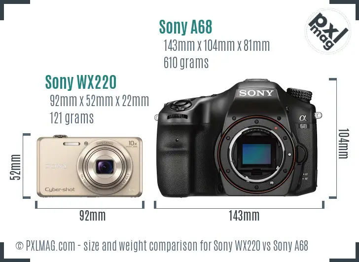 Sony WX220 vs Sony A68 size comparison