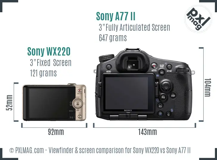 Sony WX220 vs Sony A77 II Screen and Viewfinder comparison