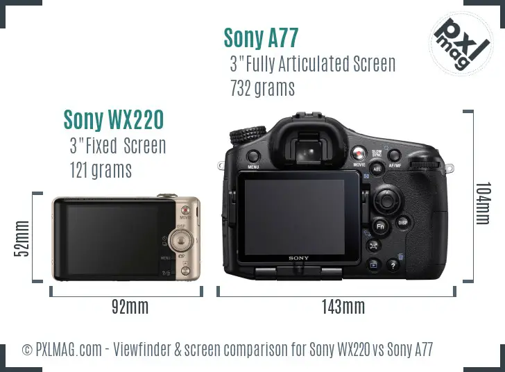 Sony WX220 vs Sony A77 Screen and Viewfinder comparison
