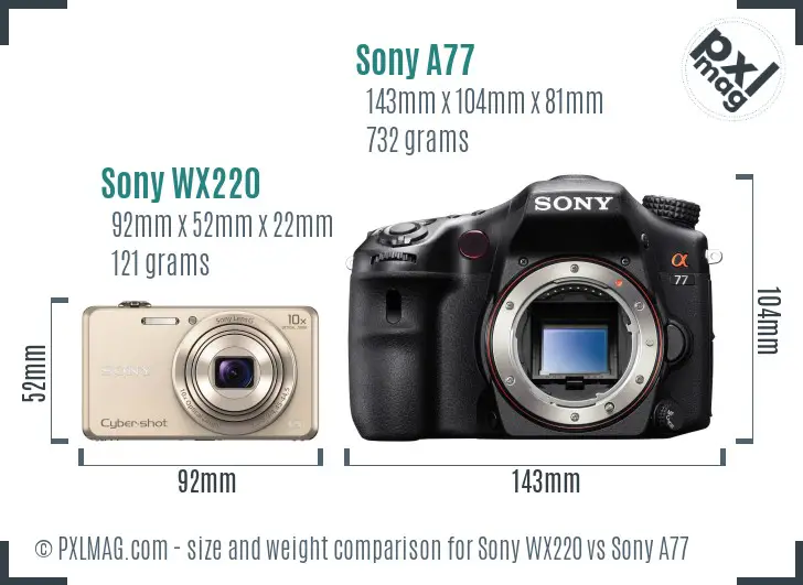 Sony WX220 vs Sony A77 size comparison