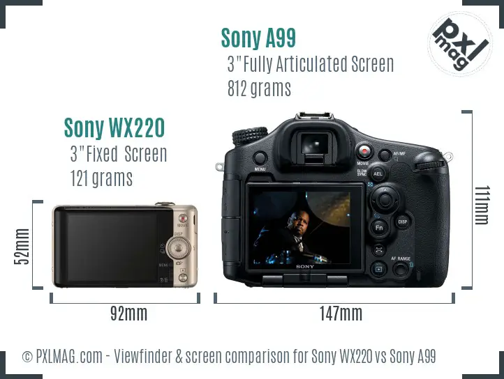 Sony WX220 vs Sony A99 Screen and Viewfinder comparison