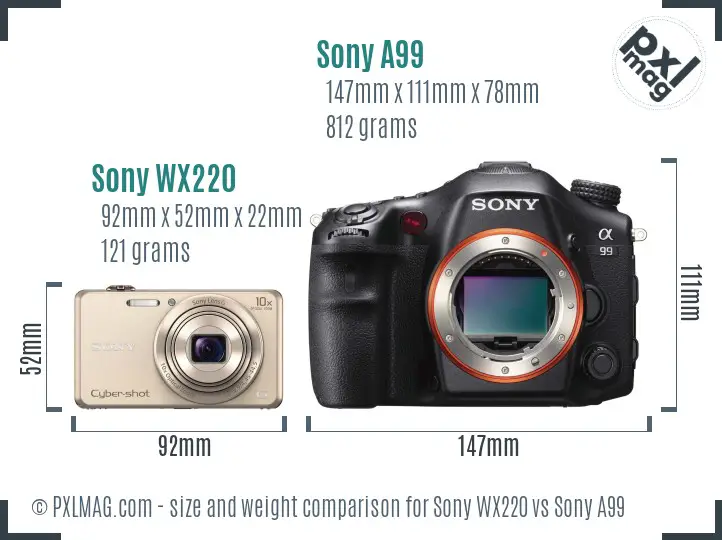 Sony WX220 vs Sony A99 size comparison