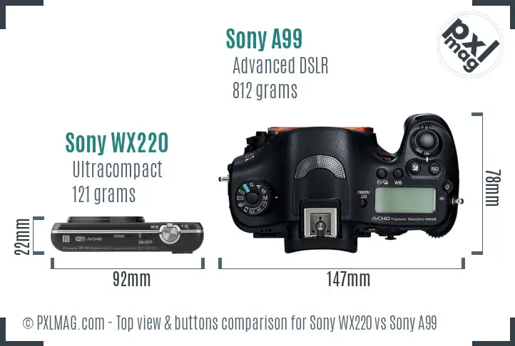 Sony WX220 vs Sony A99 top view buttons comparison