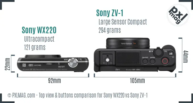 Sony WX220 vs Sony ZV-1 top view buttons comparison