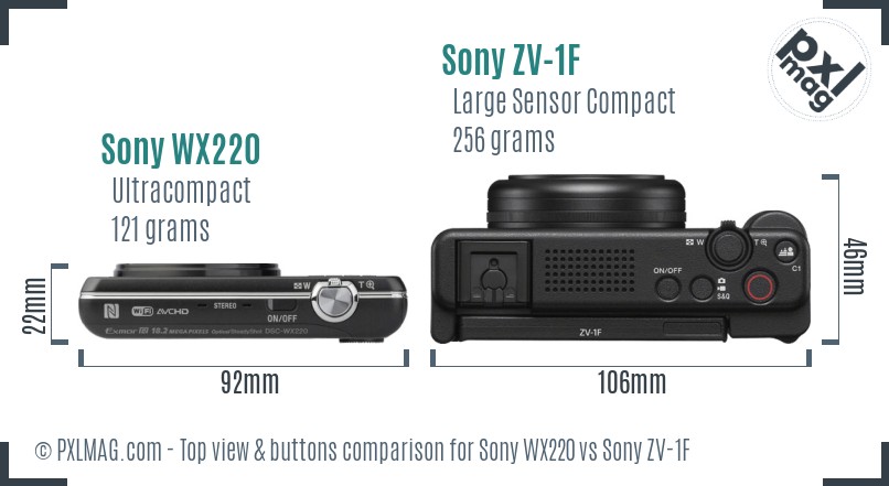 Sony WX220 vs Sony ZV-1F top view buttons comparison