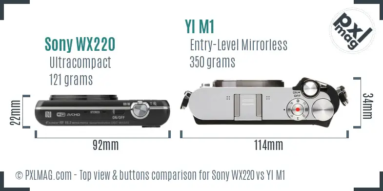 Sony WX220 vs YI M1 top view buttons comparison