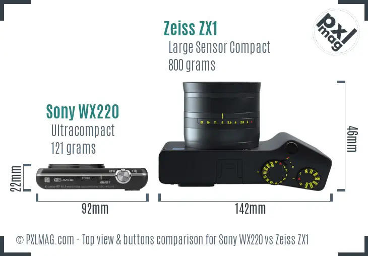 Sony WX220 vs Zeiss ZX1 top view buttons comparison