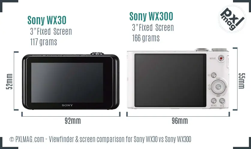 Sony WX30 vs Sony WX300 Screen and Viewfinder comparison