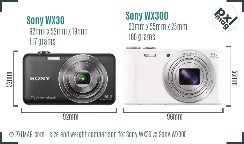 Sony WX30 vs Sony WX300 size comparison