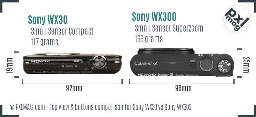 Sony WX30 vs Sony WX300 top view buttons comparison