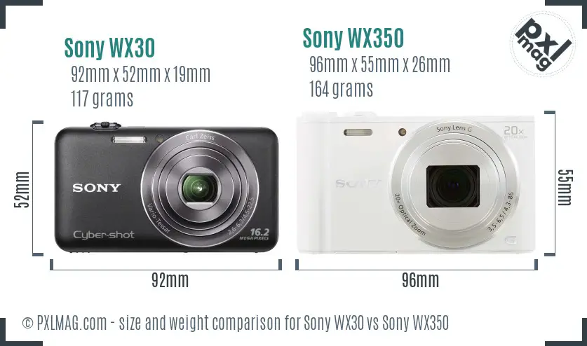 Sony WX30 vs Sony WX350 size comparison