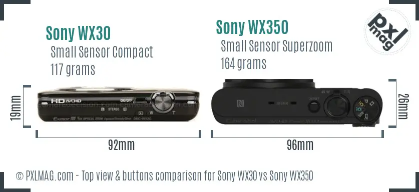 Sony WX30 vs Sony WX350 top view buttons comparison