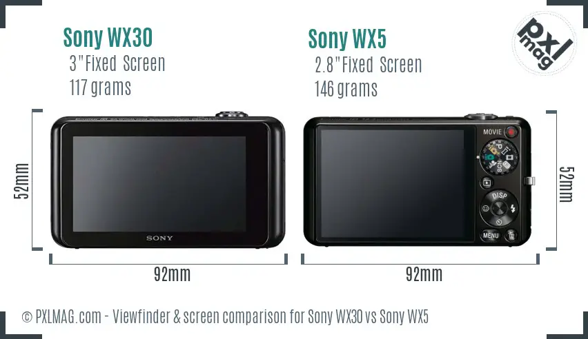 Sony WX30 vs Sony WX5 Screen and Viewfinder comparison
