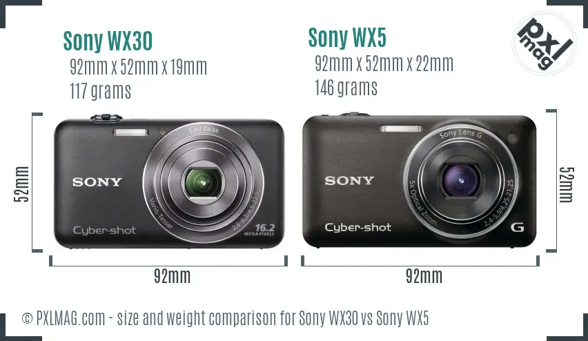 Sony WX30 vs Sony WX5 size comparison
