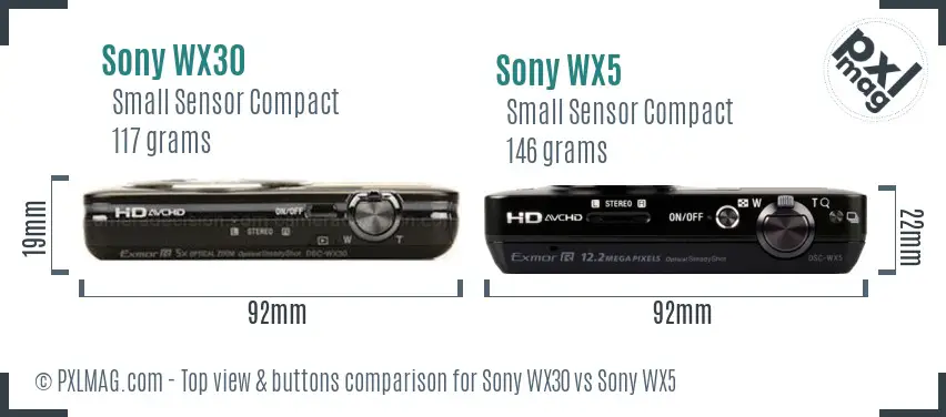 Sony WX30 vs Sony WX5 top view buttons comparison