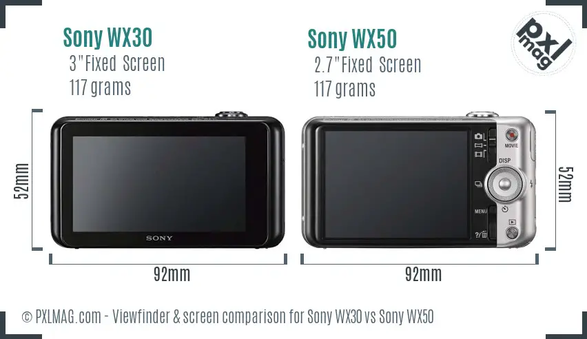 Sony WX30 vs Sony WX50 Screen and Viewfinder comparison