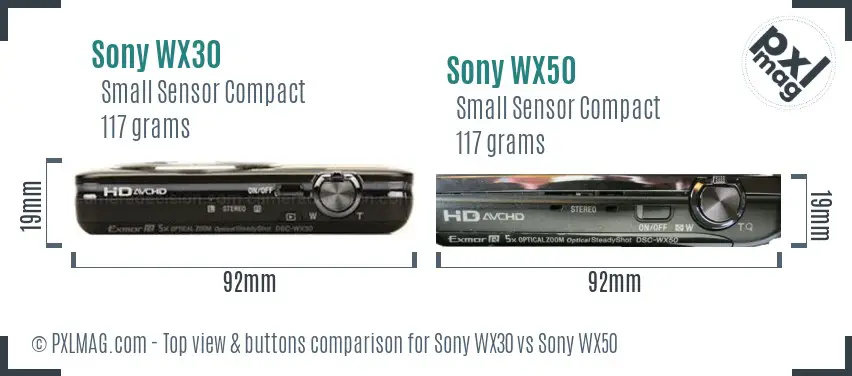 Sony WX30 vs Sony WX50 top view buttons comparison