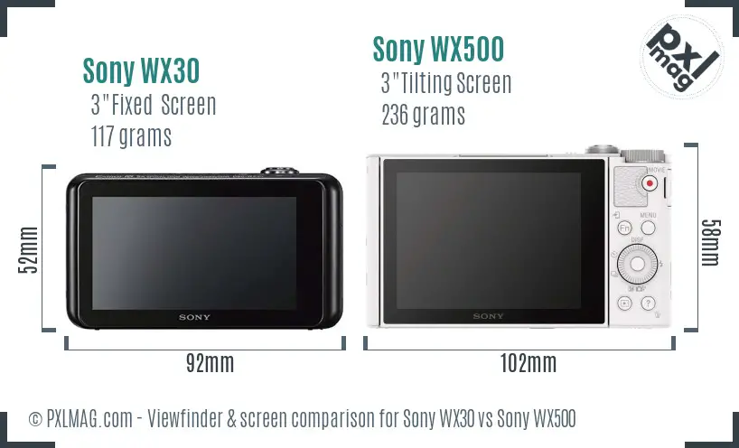 Sony WX30 vs Sony WX500 Screen and Viewfinder comparison