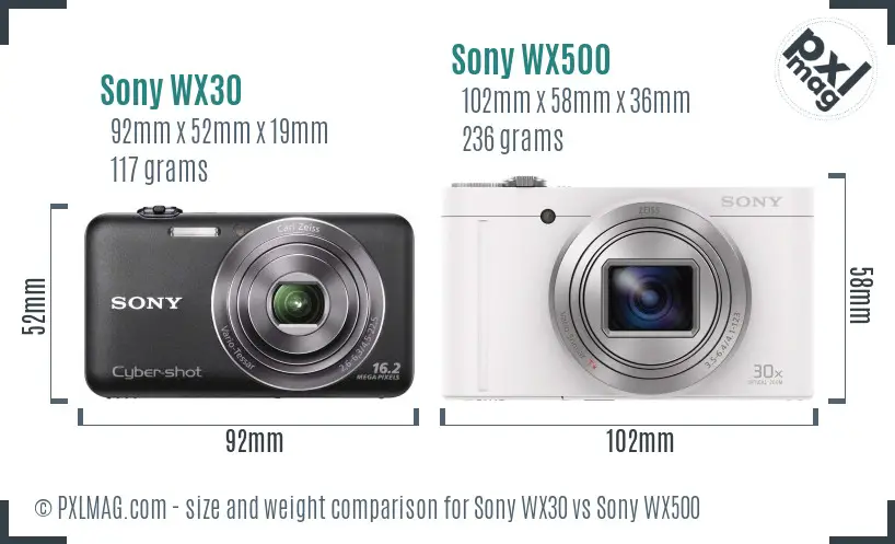 Sony WX30 vs Sony WX500 size comparison