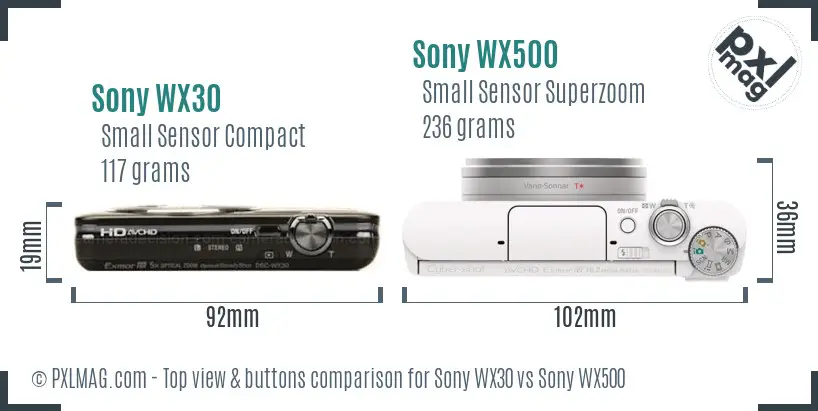 Sony WX30 vs Sony WX500 top view buttons comparison