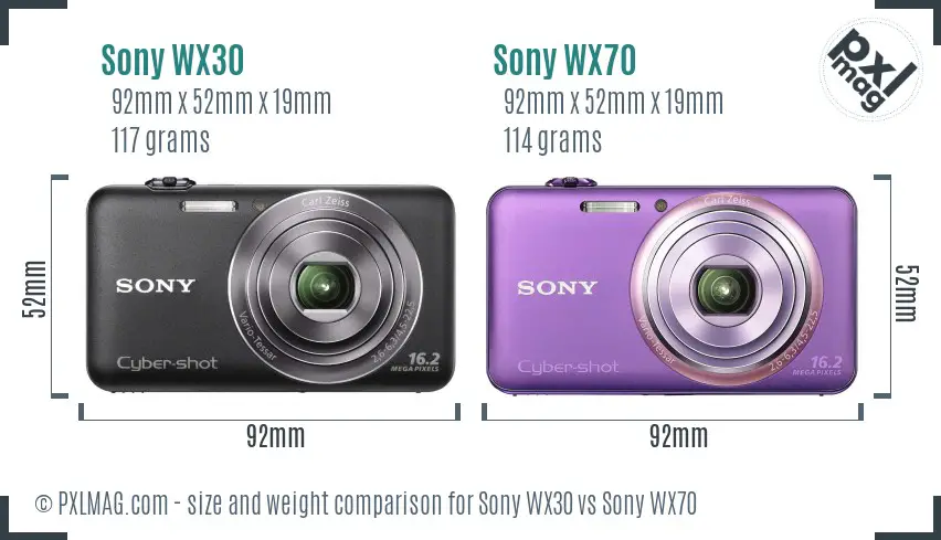 Sony WX30 vs Sony WX70 size comparison