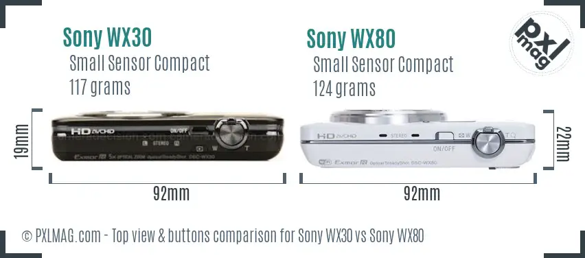 Sony WX30 vs Sony WX80 top view buttons comparison