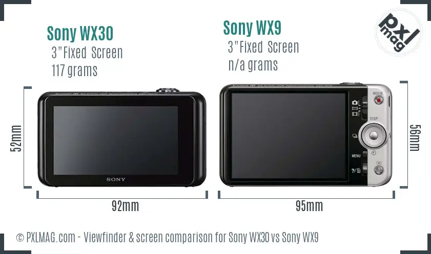 Sony WX30 vs Sony WX9 Screen and Viewfinder comparison