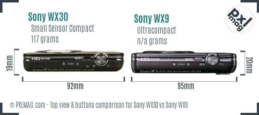 Sony WX30 vs Sony WX9 top view buttons comparison