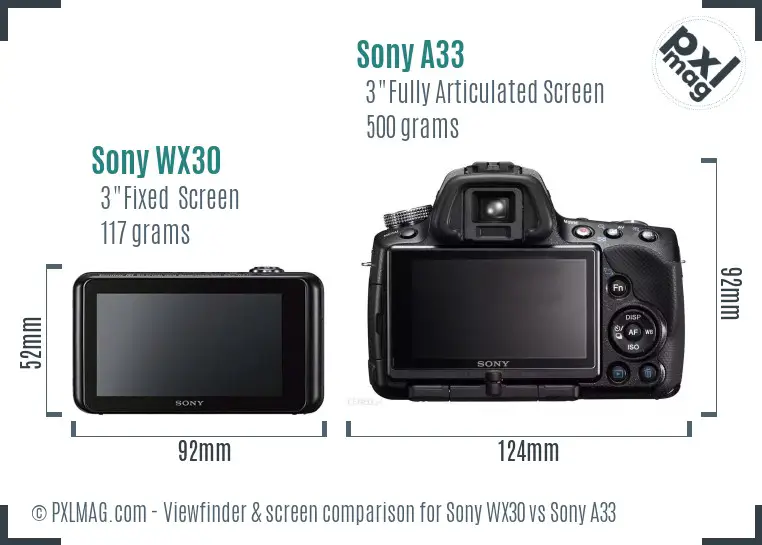 Sony WX30 vs Sony A33 Screen and Viewfinder comparison