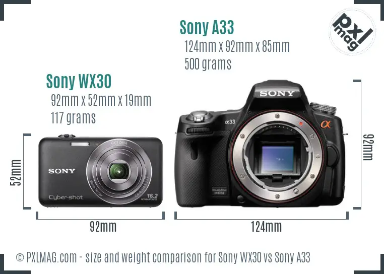 Sony WX30 vs Sony A33 size comparison