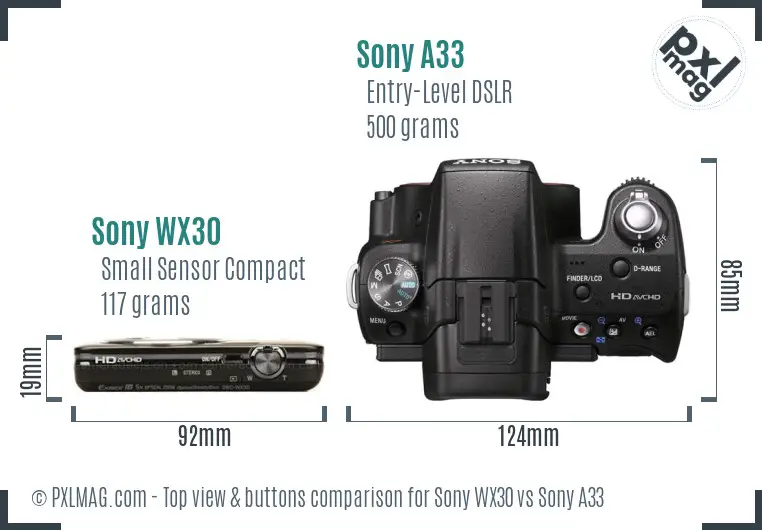 Sony WX30 vs Sony A33 top view buttons comparison