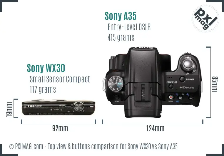 Sony WX30 vs Sony A35 top view buttons comparison