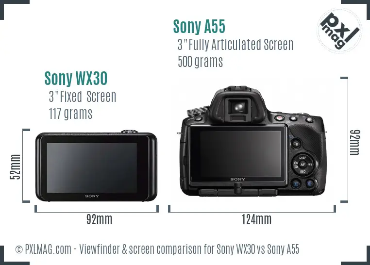 Sony WX30 vs Sony A55 Screen and Viewfinder comparison