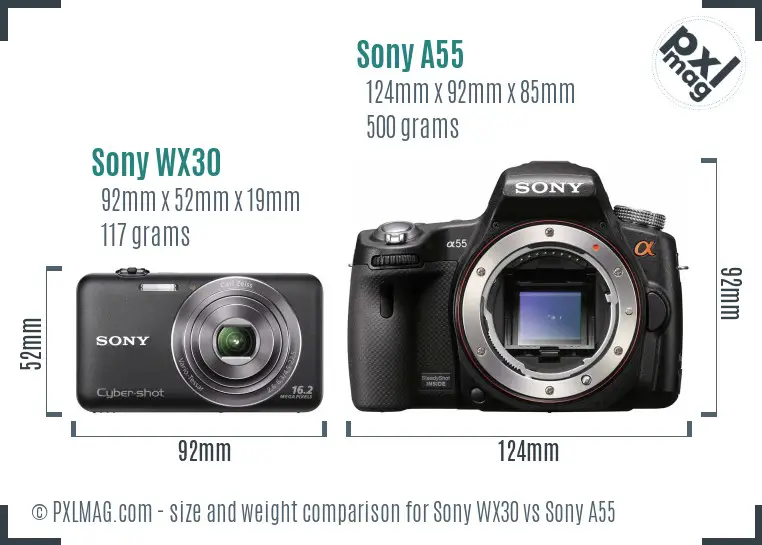 Sony WX30 vs Sony A55 size comparison