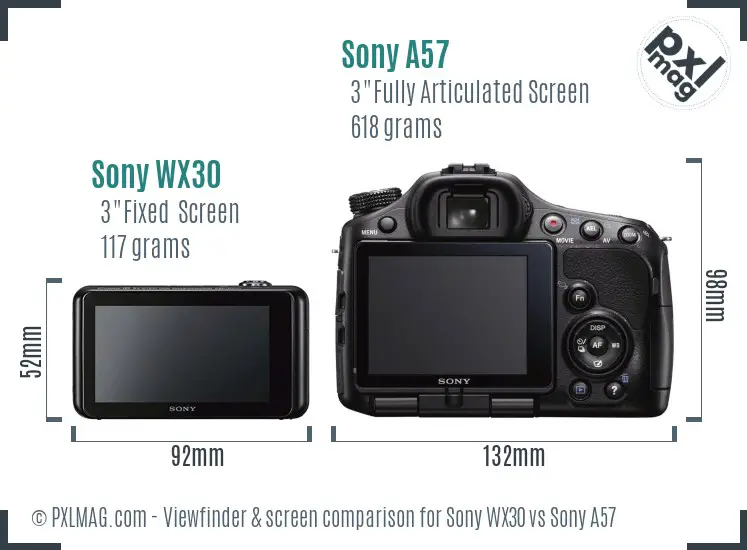 Sony WX30 vs Sony A57 Screen and Viewfinder comparison